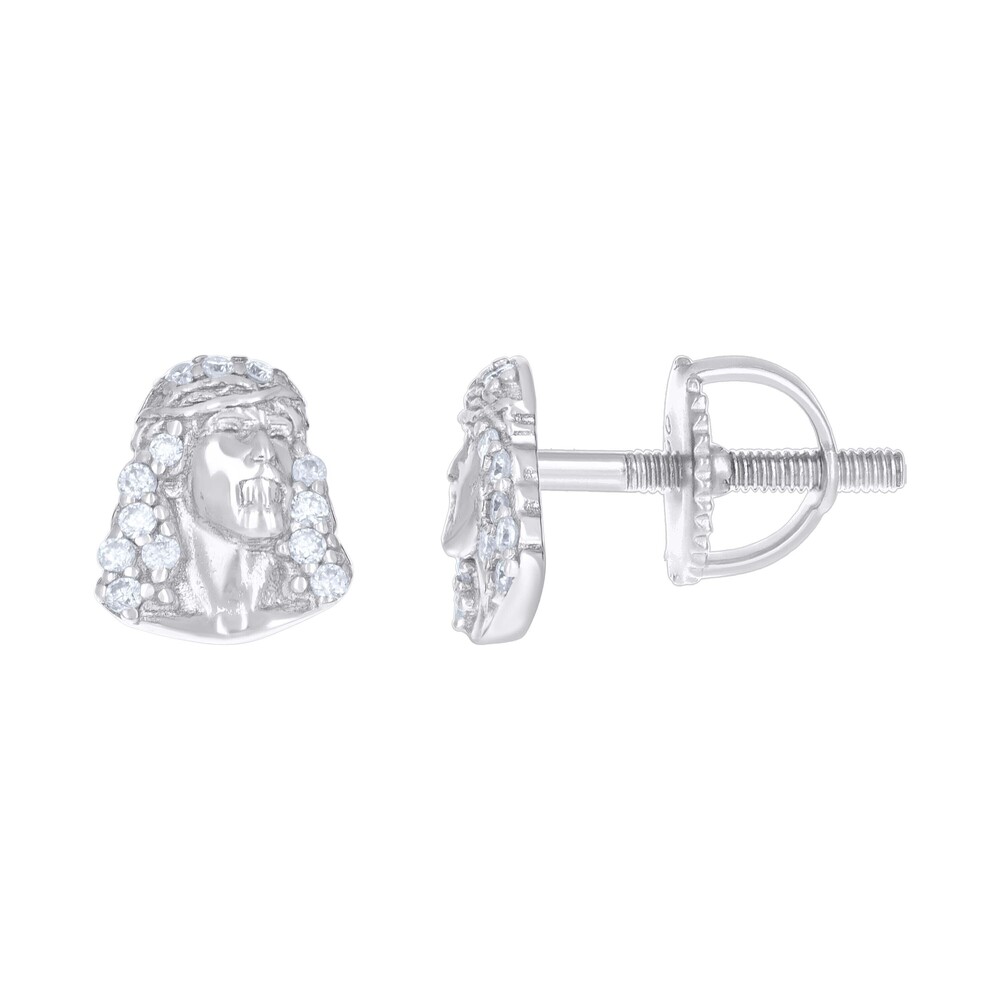 925 Sterling Silver Womens 0.13ct Moissanite Jesus Religious Stud Earrings